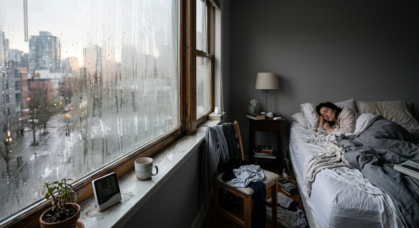 Fugtigt vindue og dårligt indeklima i soveværelse som tegn på luftkvalitetsproblemer i hjemmet