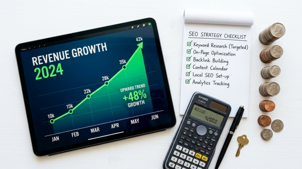 Flat lay composition showing a small business owners growth